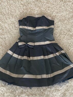 Jessica McClintock Vintage Cream and Blue Strapless Dress